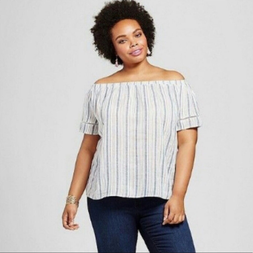AVA & VIV | Off Shoulder Top | Blu Stripe | 2X